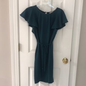 Loft dark green flutter sleeve dress